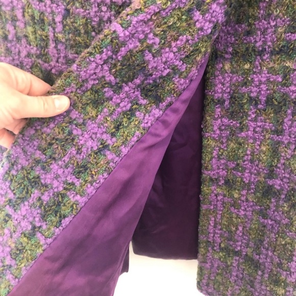 Vintage 60s Wool Bouclé Tweed Peacoat Purple Green M - Picture 4 of 5